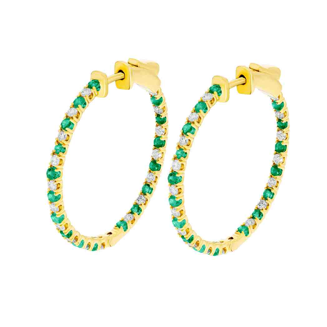 Emerald and Diamond Huggies Hoop Earrings ER29A100MM26EM